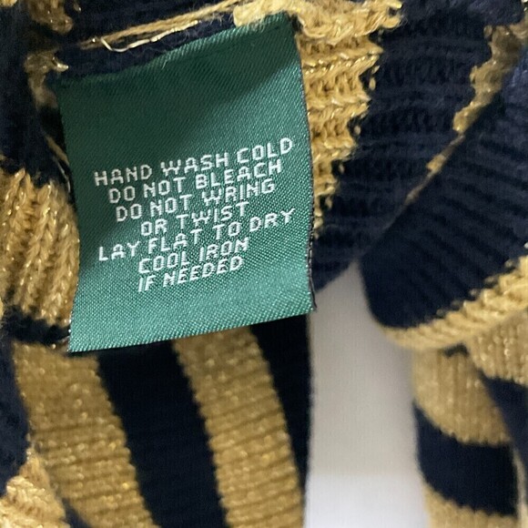 Ralph Lauren Jeans Company Womens Sweater Navy Gold Striped V Neck Size L U1 - Picture 11 of 12
